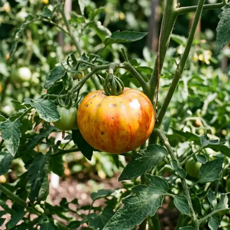 Tomate ancienne variété Ananas mûrissant sur son pied