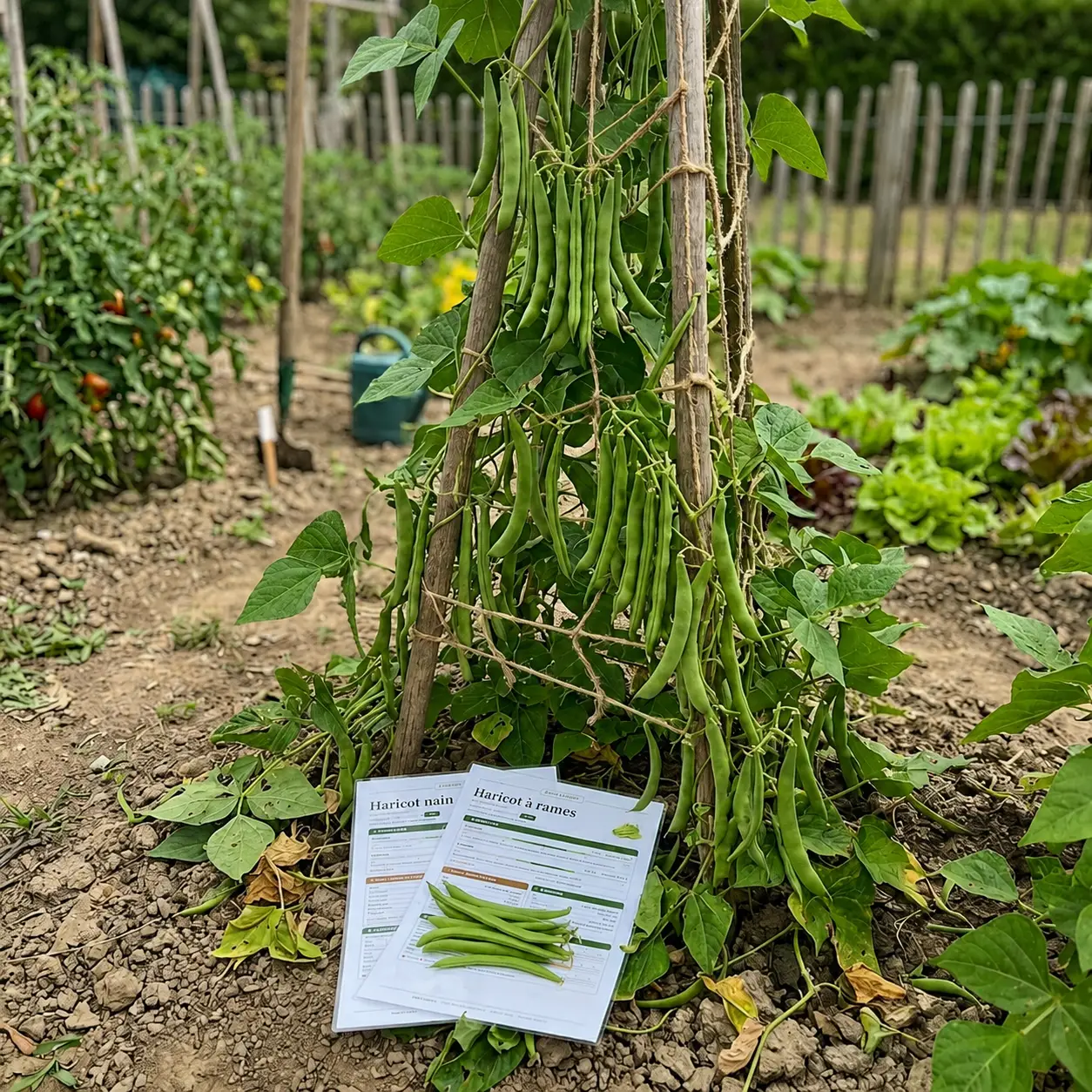 Haricots grimpants palissés avec leur fiche de culture Fiches Vertes