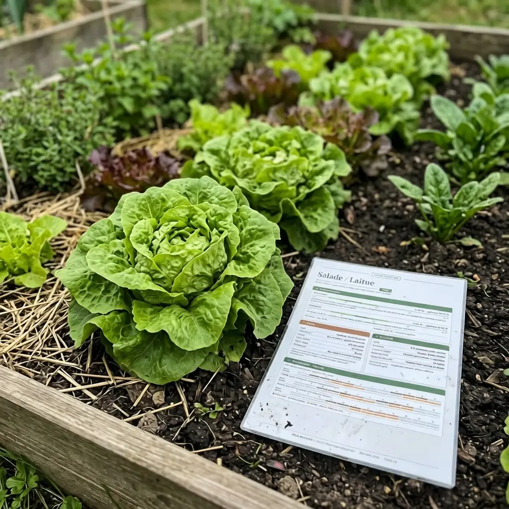 Pied de laitue au potager avec sa fiche de culture Fiches Vertes