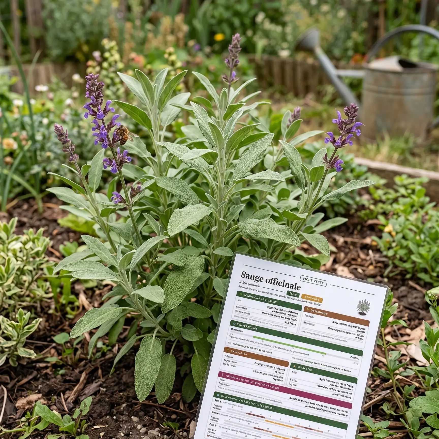 Plant de sauge officinale au potager avec sa fiche de culture Fiches Vertes