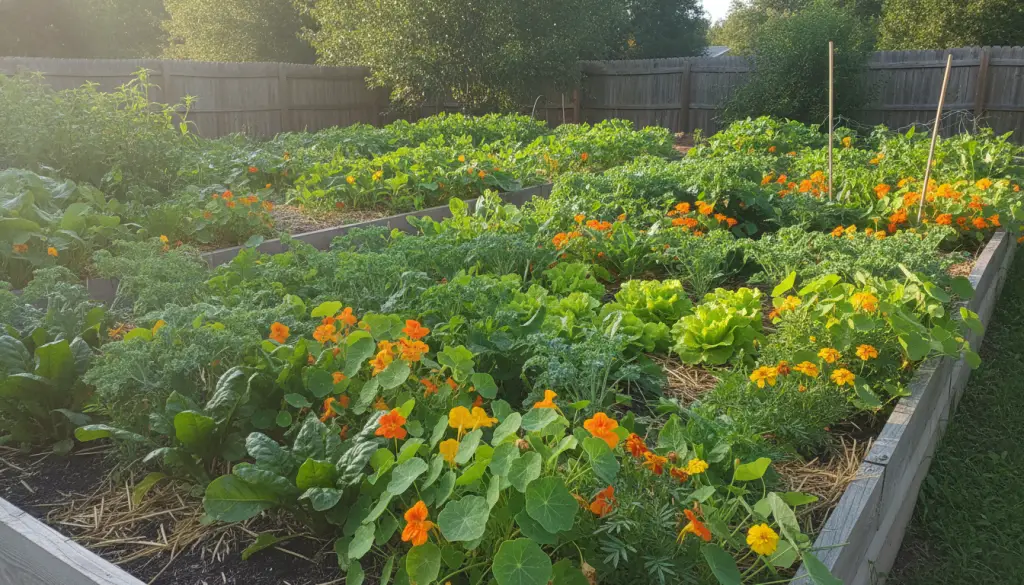 Bordure de soucis et fleurs jaunes plantée au potager pour éloigner les pucerons