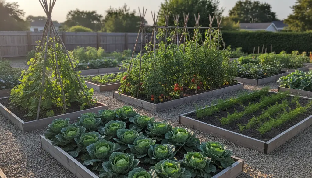 Potager en planches de culture organisées pour la rotation des légumes